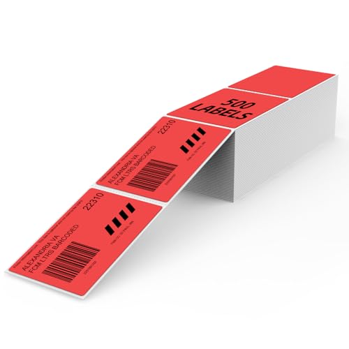 Red Thermal Labels 3 ×5 Inch Waterproof Vinyl Stickers 300 PCS - color: Red