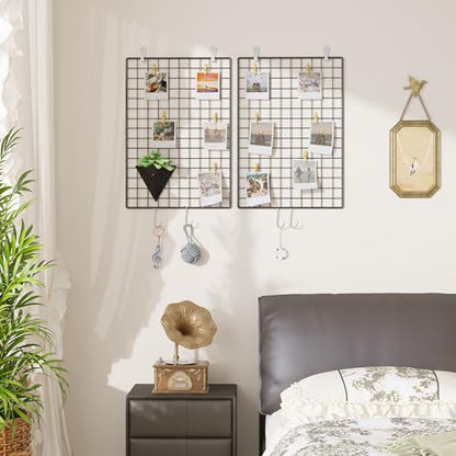 C&AHOME Photo Wall Display Set of 2, Wall Grid Panel, 17.7" x 25.6", Black - color: Black, size: 17.7 x 25.6 (45x65cm)