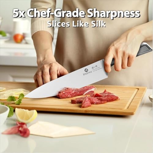 imarku 10 PCS Stainless Steel Drawer Knife Set with Wooden Organizer - color: Reddish Brown