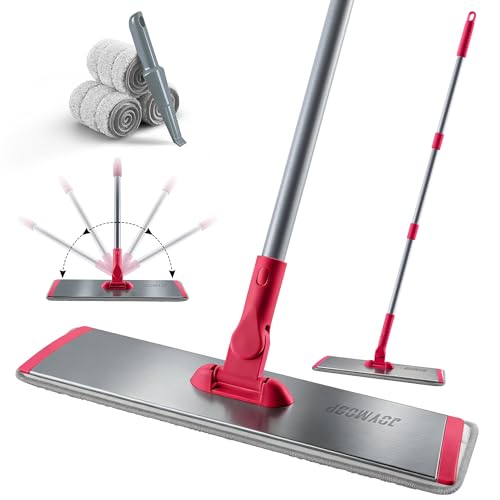 JOYMOOP 18 Inch Dust Mop for Hardwood Floors, Heavy Duty Industrial Wet Dry Mops with Telescopic Handle, Includes 3 Microfiber Mop Pads - Red-Grey - color: C