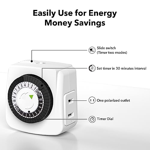 BN-LINK Indoor Timers Plug Mechanical 2 Prong 24-Hour Mini Lamp Timers 2 Pack, for Electrical Outlets, Fish Tank, Fans, LED Lights - size: 2-Prong, 2-Pack, 1 Outlet, Mini