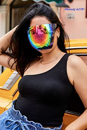 FEISEDY Full Face Shield Sunglasses – Anti-Fog UV400 Mirror Visor - color: 003 Black Red Rainbow Mirror