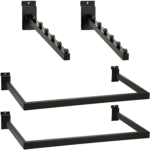 Therwen 4 Pcs Black Metal Slatwall Hooks Accessories Including 2 Pack U Shaped Hang Rail 2 Pack 6 Ball Waterfall Panel Hooks for Clothing Home Garage Shop Retail Display
