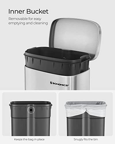 SONGMICS 8 Gallon (30 L) Trash Can, Stainless Steel, Step-On Pedal - color: Silver, size: 8 Gal.