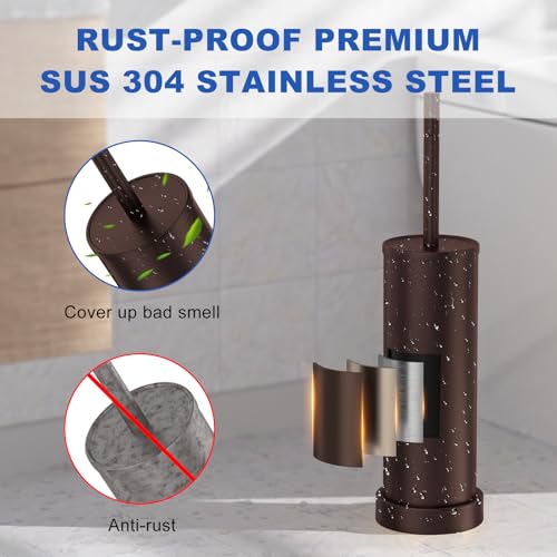 Toilet Brush and Holder Set: 304 Stainless Steel Heavy Duty Toilet Bowl Brush and Holder with Removable Inner Bowl and Splash Protection, Modern Long Handle Bathroom Cleaning Tool - color: Bronze