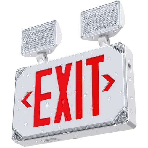 Wet Location Exit Sign with Emergency Lights,Exterior Red LED Exit Light Combo,Double Side exit sign with Battery Backup,Outdoor Waterproof Exit Light,Adjustable Heads,120/277VAC,UL Listed (1 Pack) - color: 1 Pack