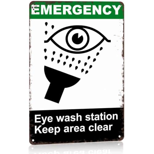 Emergency Eye Wash Station 8X12 Inch Aluminum Metal Sign, Decor for Industrial Workshops, Laboratories, Construction Sites, Factory Safety Zones, Commercial Workplaces