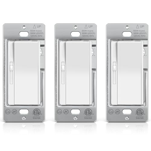 BESTTEN 3 Pack Slide Dimmer Light Switch, Quiet Rocker, Super Slim Single Pole or 3 Way Dimmable Switch, Max 300W LED, CFL, 600W Incandescent, ETL Listed, White - color: White