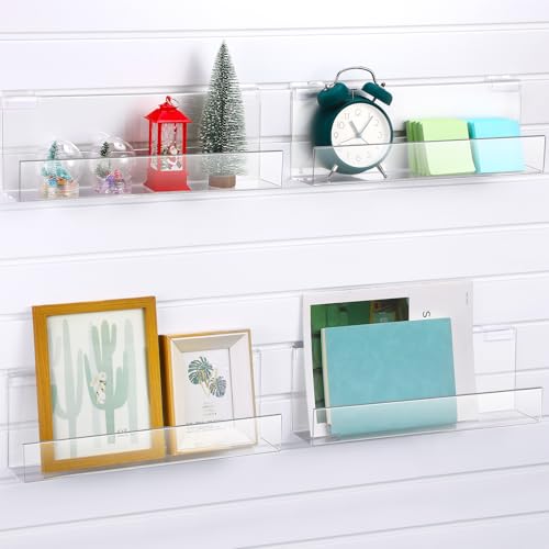 Briwooody Slatwall Shelf Acrylic Shelves, 15" Wide 3" Deep, Clear, 4 Pack - color: Clear, size: 15" Wide 3" Deep