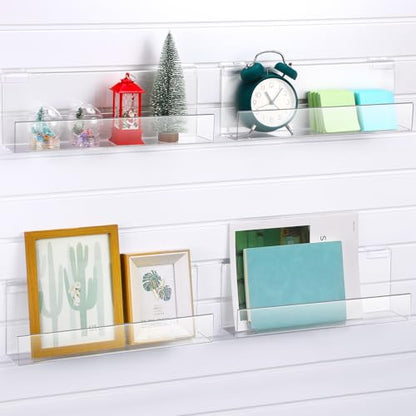 Briwooody Slatwall Shelf Acrylic Shelves, 15" Wide 3" Deep, Clear, 4 Pack - color: Clear, size: 15" Wide 3" Deep