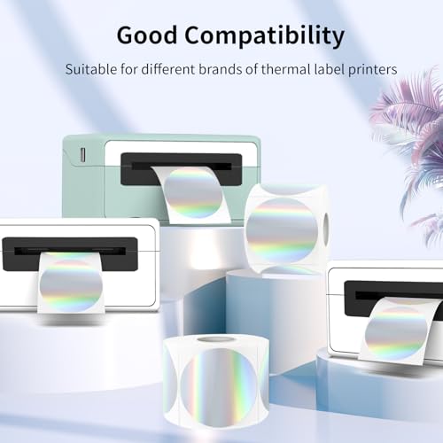 3" Holographic Direct Thermal Label Stickers, Round Printable Rainbow Glitter Thermal Printer Sticker Labels for Gift Wrapping, Self-Adhesive DIY Custom Logo Design- Holographic Silver - color: Holographic Silver, size: 3 inch