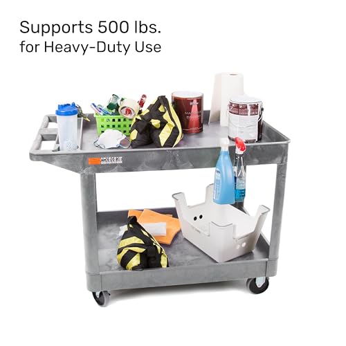 Tubstr Extra Large Two-Shelf Utility Cart with Wheels | 500 lb. Capacity Rolling Utility & Tool Cart for Warehouses, Industrial Settings, Auto Garages, & More (Gray, 45.5 x 24.5) - color: Gray