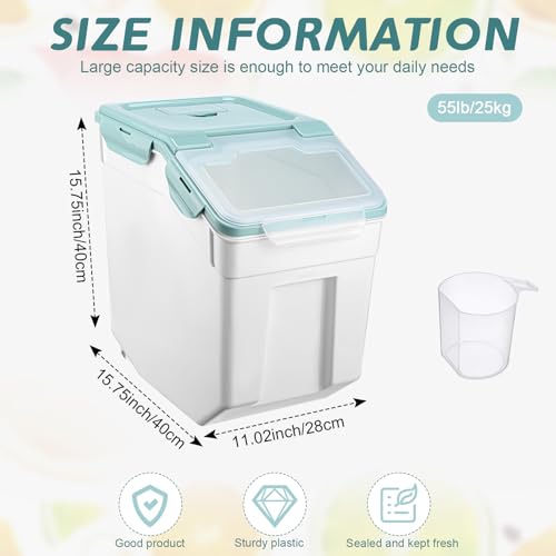Sunnyray 4 Pcs 55 Lbs Blue Rice Flour Storage Bins with Wheels - color: Blue, size: 55 lbs