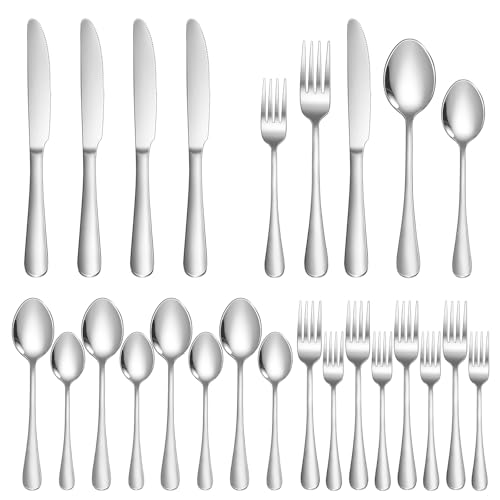 20-Piece Silverware Set for 4, Food Grade Stainless Steel Flatware Set, Mirror Polished Cutlery Utensil Set with Forks, Knives and Spoons, Dishwasher Safe for Home, Restaurant, Wedding and Party Use - size: 20-Piece