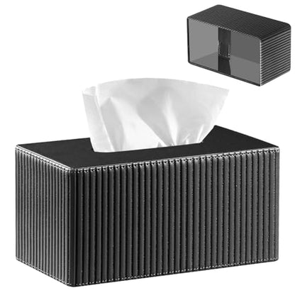 PUSU Extra Large Rectangular PU Leather Tissue Box Cover,Tissues Holder - color: Black