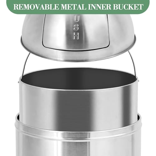 Garvee Cylindrical Commercial Trash Can, 13 gal/50 L Fingerprint-Proof Stainless Steel Garbage Can with Push Lid, Heavy Duty Tall Waste Bin with Removable Inner Bucket for Outdoor, Commercial Use - size: Medium