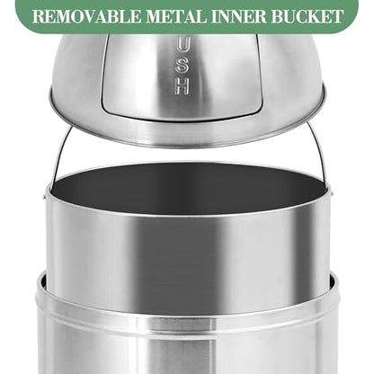 Garvee Cylindrical Commercial Trash Can, 13 gal/50 L Fingerprint-Proof Stainless Steel Garbage Can with Push Lid, Heavy Duty Tall Waste Bin with Removable Inner Bucket for Outdoor, Commercial Use - size: Medium