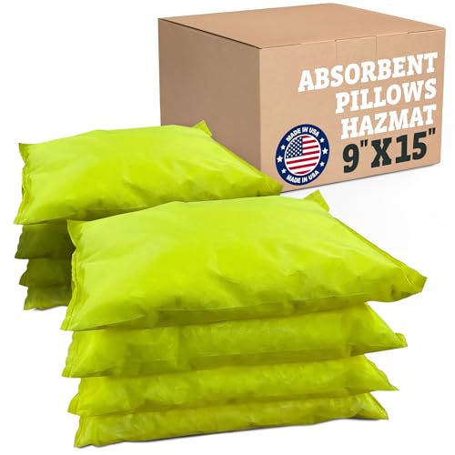 Universal Absorbent Pillows Hazmat - 9"x15" Water & Oil Absorbent Pillows for Spill Kits, Hydrocarbon & Oil Spill Containment, Flood Cleanup, Spill Containment (8 Per Box) - size: 9" x 15"
