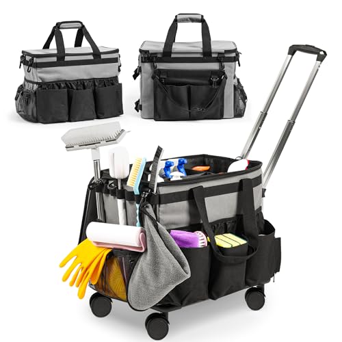 Rolling Cleaning Caddy Bag w/Detachable Trolley & Lid (Gray) - color: Gray