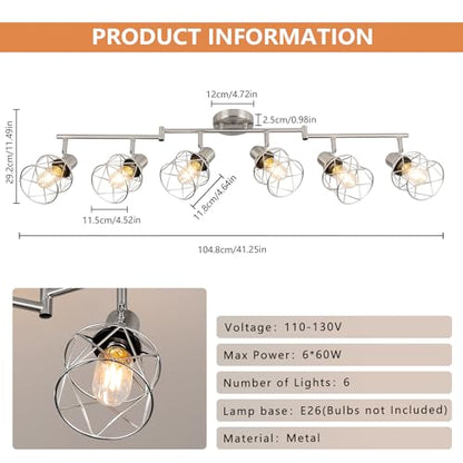 WILON Track Lighting Fixtures, 6-Light Brushed Nickel Flush Mount Track Light Ceiling, 6 Way Spot Light Kitchen Light Fixtures Directional Ceiling Spotlight for Kitchen Hallway Living Room - color: Brushed Nickel, size: 6-Light-Cage