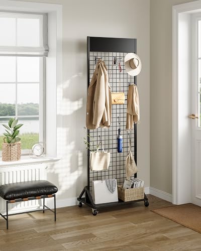 CHOEZON Grid Wall Panel, 2’ x 5.7’ Ft Floor Standing Gridwall Display Rack, Retail Display Stand, with 4 S-Shaped Hooks and 4 Garment Hooks, for Entryway, Study, Kitchen, Outdoors, Black TCJ27BB
