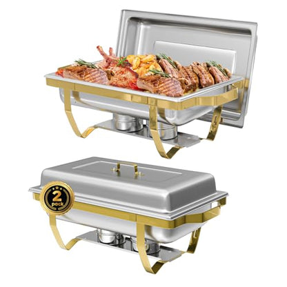 IMACONE Rectangular Chafing Dish Buffet Sets of 2, 8QT, Gold Frame - color: Gold Frame, size: 2-Pack