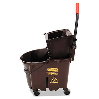 Rubbermaid Commercial Products WaveBrake 35 QT Side-Press Mop Bucket and Wringer Combo on Wheels Brown for Heavy-Duty Floor Cleaning - color: Brown