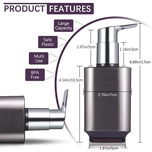 Boperzi 2 Pack Soap Dispenser Rust Proof Refillable Liquid Hand & Dish Soap Dispenser Set Leak Proof Plastic Chorme Pump for Kitchen Bathroom, 10oz