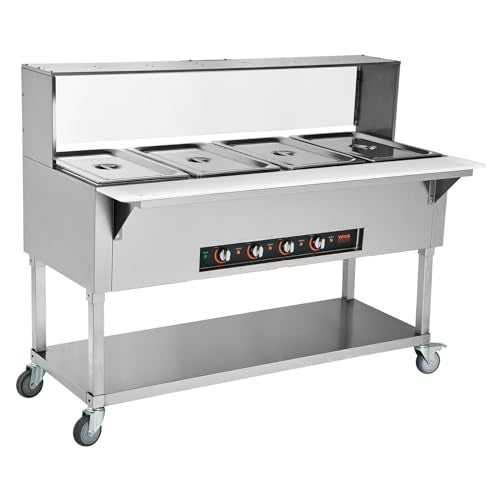 VEVOR 4-Pan Commercial Food Warmer, 4 x 20.6QT Electric Steam Table, 2000W Professional Buffet Catering Food Warmer with Acrylic Sneeze Guard, Food Grade Stainless Steel Server for Party Restaurant - size: 4-Pan (96 QT)