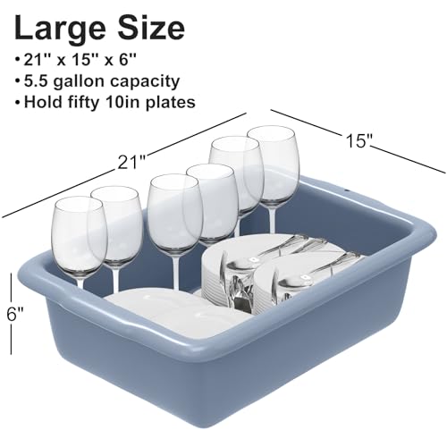 DUNCHATY 5 Pack Commercial Plastic Bus Tubs 5.5 Gallon (20L) - Heavy Duty Wash Basin & Dish Box Tote for Restaurant Kitchen Organization - 21" L x 15" W x 6" H Gray Utility Box - size: L (21"L x 15"W x 6"H)