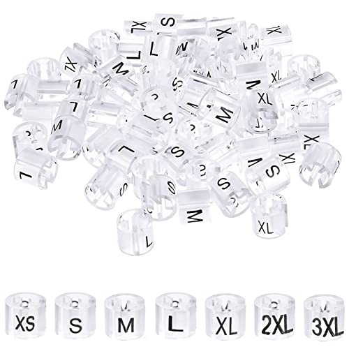 mollensiuer 140Pcs Plastic Clothes Hanger Size Markers Coding Garment Size Markers Tags Kit Coding Hanger Size Marker Tags 7-Size from XS to 3XL for Wire Hangers Clothing Hangers, Transparent