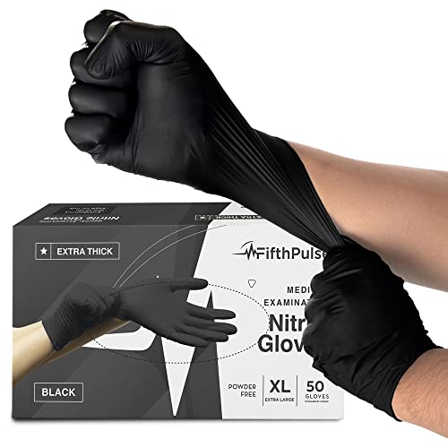 Disposable Black Nitrile Gloves Large 50 Count - Extra Thick 4.5 Mil - Powder and Latex Free Rubber Gloves - Surgical Medical Exam Gloves - Food Safe Cooking Gloves - size: Large