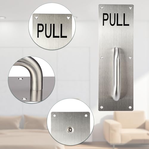 Sumnacon 1 Set 12" Stainess Steel Door Handle Pull Push Plate Handle,Silver - color: Silver, size: 11.8x3.9 Inches