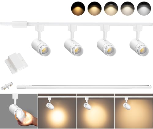 5 Color Zoomable LED Track Lighting Kit with 6.6FT H Track Rail & Canopy Connector, Modern Kitchen Fixtures, 12W White Light Heads - color: White, size: 4 Lights