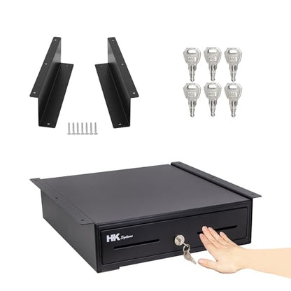 HK SYSTEMS 13" Heavy Duty Black "Push" Open Cash Drawer, 4B5C with Under Counter Mounting Metal bracket - size: 1. 13" Push Black