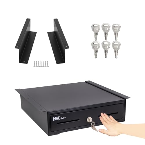 HK SYSTEMS 13" Heavy Duty Black "Push" Open Cash Drawer, 4B5C with Under Counter Mounting Metal bracket - size: 1. 13" Push Black