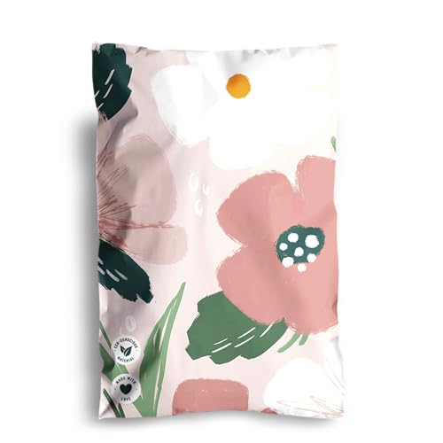 Poly Mailers 6x9-25 Pack Biodegradable Shipping Bags for Stationery and Small Accessories - Impack Self-Seal Waterproof Thick Mailing Envelope for Small Items - Pastel Petals - color: Large Flowers, size: 6"x9" (25 pack)