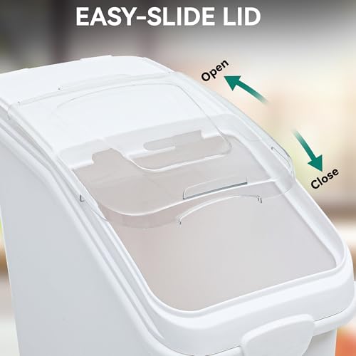 YITAHOME Commercial Rice Container Set of 2, Large Ingredient Storage Bin with Wheels, Lid, Cups & Scoop for Kitchen/Restaurant, 21 & 27 Gallon Bulk Flour Bin, White