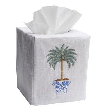 Jacaranda Living Square Tissue Box Cover, Linen/Cotton Fabric Tissue Holder, Decorative Cloth Tissue Cube Cover, Botanical Designs, Tropical Palm Tree - color: Tropical Palm Tree