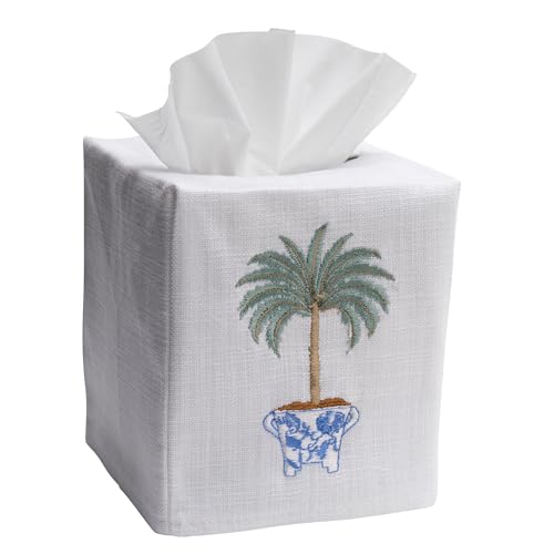 Jacaranda Living Square Tissue Box Cover, Linen/Cotton Fabric Tissue Holder, Decorative Cloth Tissue Cube Cover, Botanical Designs, Tropical Palm Tree - color: Tropical Palm Tree