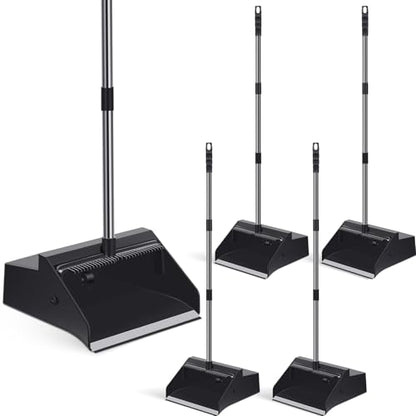 Leumoi 4 Pcs Dust Pans with Long Handle with Comb Stand up Dustpan, Black