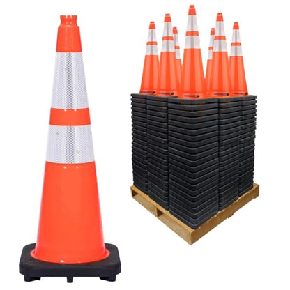 64 Pack 36" Inch Orange Traffic Safety Cones with Dual Reflective Collars - High Visibility Industrial Pylons Traffic Cones for Road, Parking Lots, Driving, Construction - size: 64 Cones