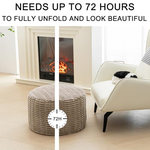 Asuprui Pouf Ottoman Round Foam Filled Foot Rest Stool Floor Pouf Footrest - color: Light Brown, size: 20"D x 20"W x 14"H