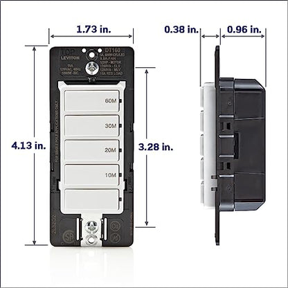 Leviton Countdown Timer Switch for bathroom fan and household lights, 10-20-30-60 min, No Neutral Required, Single Pole, 15A, 1/2HP/9.8A Fan/Motor, DT160-1LW, White - size: 15-Amp, style: 10-20-30-60 min, No Neutral Required