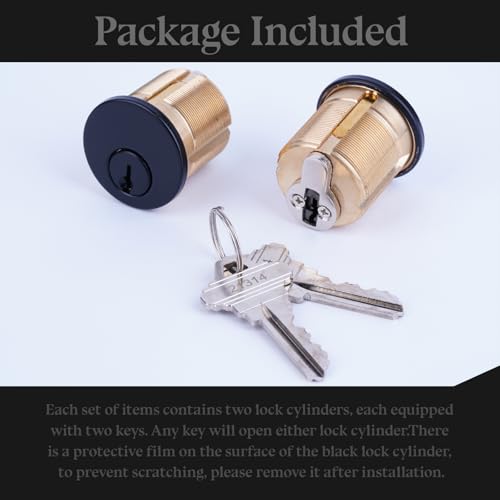 2 Pack Brass Mortise Door Cylinder Lock, 1 Inch Length Keyed Standard SC1 Keyway, Door Replacement Lock Cylinder with 2 keyed Alike Keys Suitable for Home and Commercial Use (Black). - size: 1 Inch