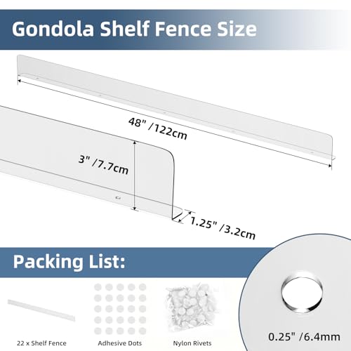 Nalwort 22 Pcs Retail Gondola Shelving Front Fence, Clear PET Shelf Fence with 1/4" Holes and Screws, Front Lips Barrier for Retail Store Display Rack, 3" H x 48" L - size: 3" H x 48" L