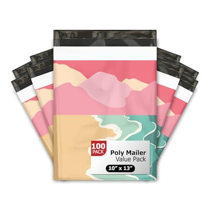 10x13 (100) Beach Sunset Designer Poly Mailers Waterproof Self Sealing Tear Resistant Polymailers Shipping Envelopes Premium Printed Bags For Small Businesses - color: Beach Sunset, size: 10x13 inches