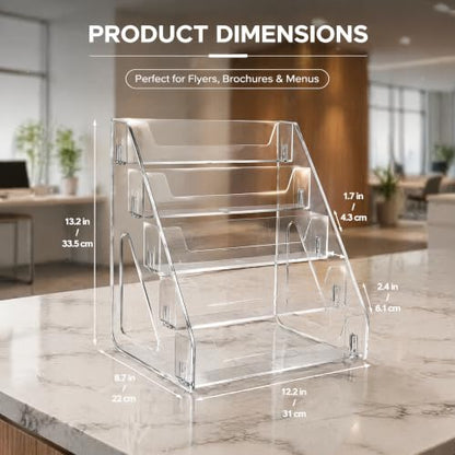 5 Tier Acrylic Brochure Holder Display Stand, Pamphlet and Flyer Organizer, Table Sign Holder for Office, Home, Store