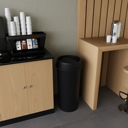22 Gallon Black Round Waste Basket with Swing-Top Lid | 88 Qt Trash Can - color: Black, size: 22 Gal | Swing-Top Lid