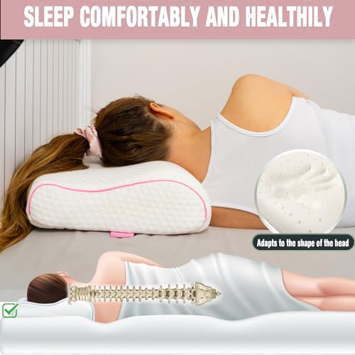 alkamto Travel & Camping Comfortable Memory Foam Pillow – Easy to Carry Portable Bag – Temperature Regulating Pillow Case - size: 13.7 x 11.8 x 3.9 / 3.14 In - Pink + Extra Cover